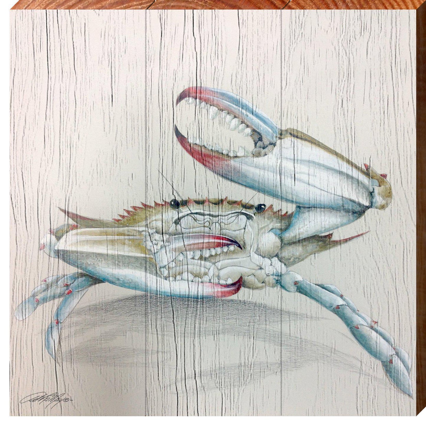 Art Lamay | Happy Blue Crab | Wall Art Print on Real Wood