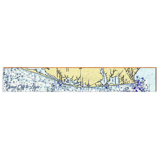 Ocean City, Maryland to Lewes, Delaware Map Wooden Sign | Wall Art Print on Real Wood