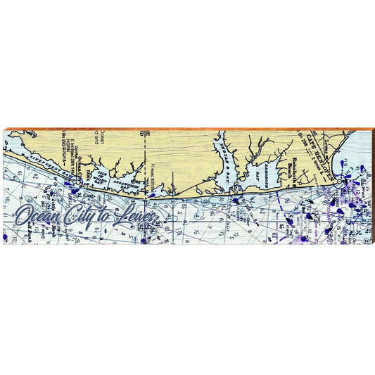 Ocean City, Maryland to Lewes, Delaware Map Wooden Sign | Wall Art Print on Real Wood