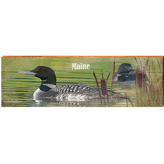 Maine Loons Wooden Sign | Wall Art Print on Real Wood