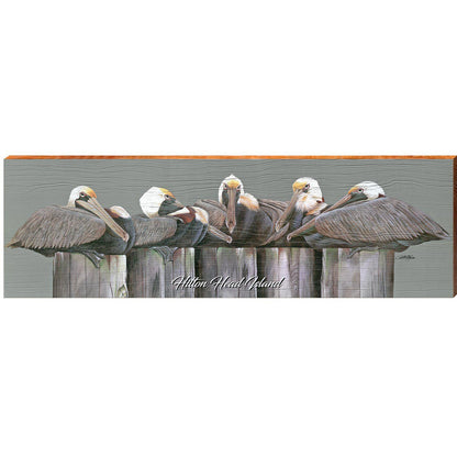 Hilton Head Island Art Lamay's Pelicans on Pilings   | Wall Art Print on Real Wood
