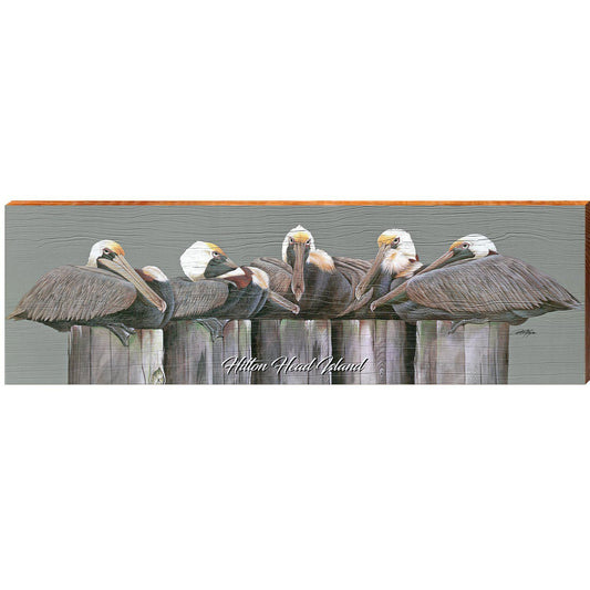 Hilton Head Island Art Lamay's Pelicans on Pilings   | Wall Art Print on Real Wood