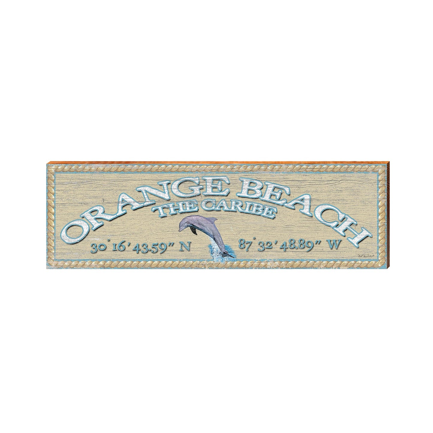 Orange Beach The Caribe Dolphin Peach Latitude Longitude | Wall Art Print on Real Wood