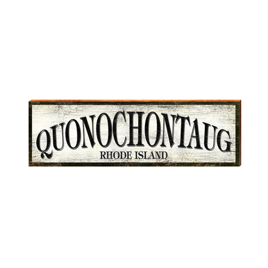 Quonochontaug Rhode Island White Sign | Wall Art Print on Real Wood