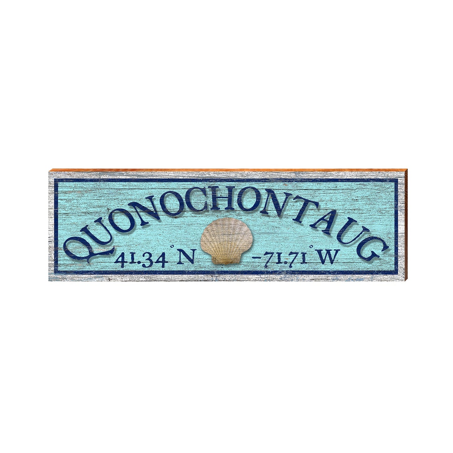 Quonochontaug Shell Blue Latitude Longitude | Wall Art Print on Real Wood