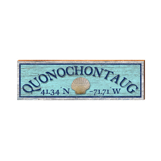 Quonochontaug Shell Blue Latitude Longitude | Wall Art Print on Real Wood