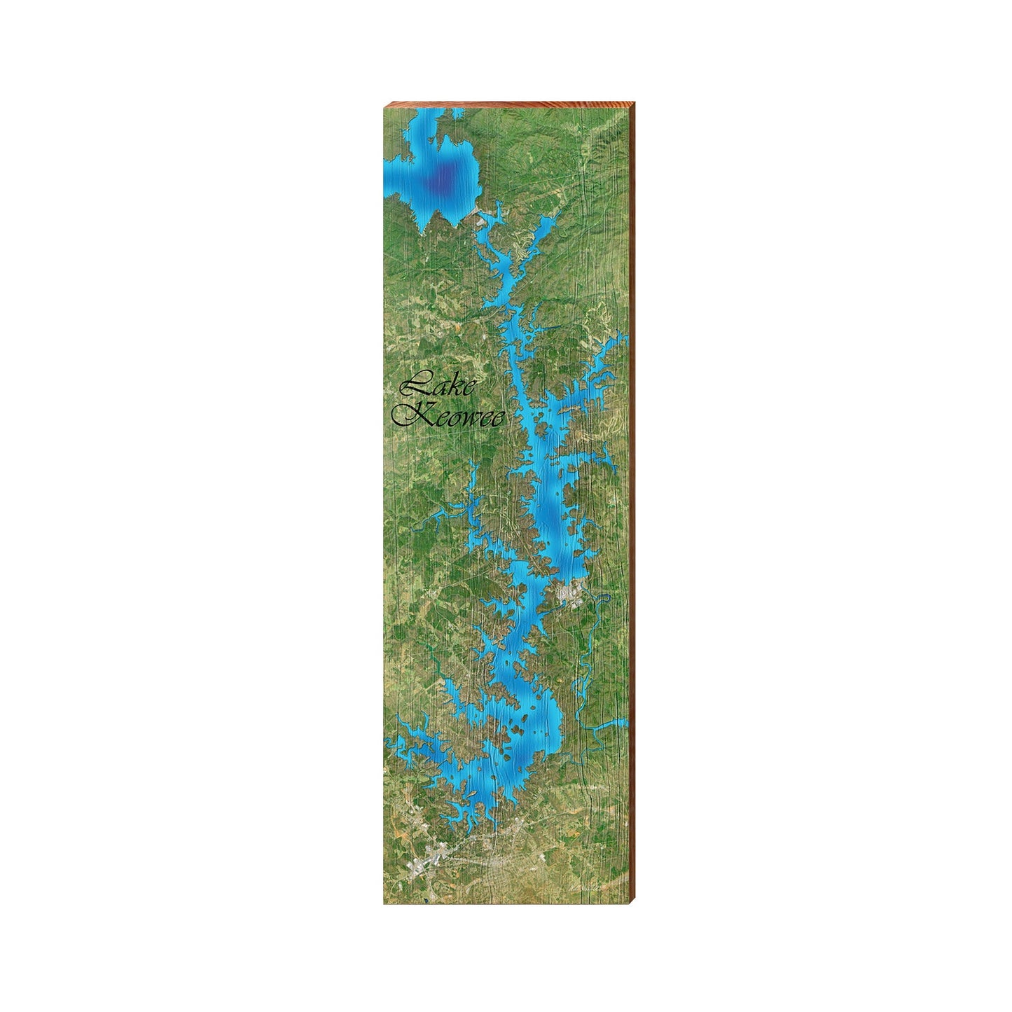 Lake Keowee Satellite Map Black Letters | Real Wood Art Print