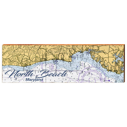 North Beach, Maryland Navigational Styled Chart Wall Art | Wall Art Print on Real Wood