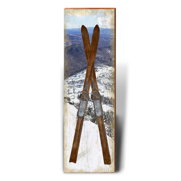 Vintage Skis Wooden Sign | Wall Art Print on Real Wood