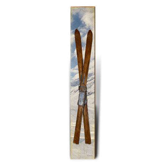 Vintage Crossed Skis Large | Wall Art Print on Real Wood