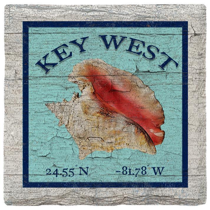 Key West Conch Blue Latitude Longitude | Absorbent Ceramic Drink Coaster