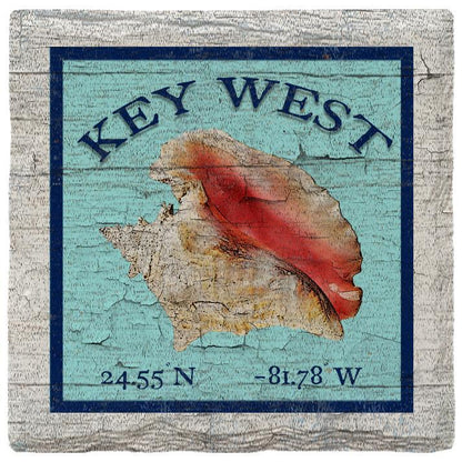Key West Conch Blue Latitude Longitude | Absorbent Ceramic Drink Coaster