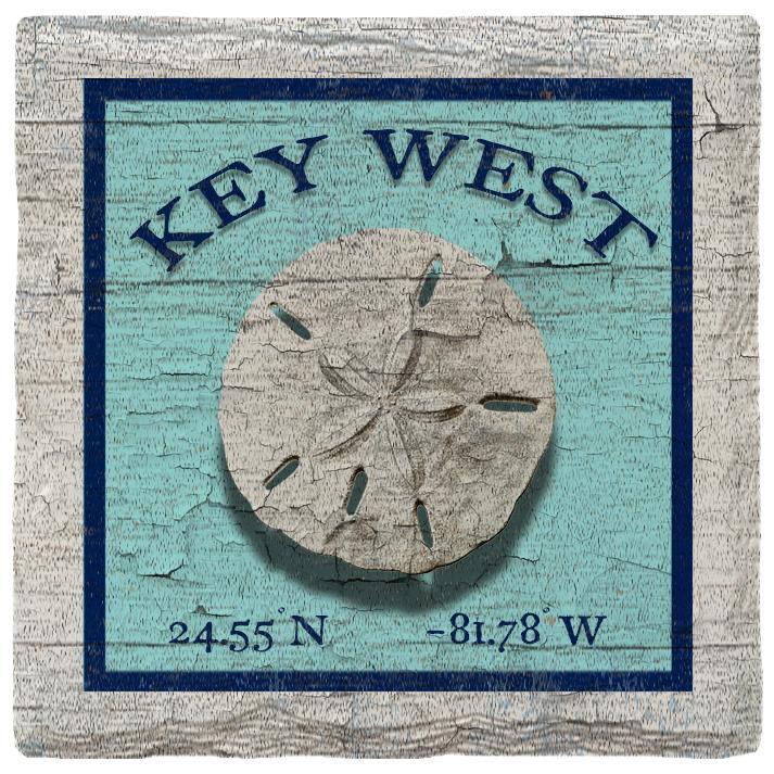 Key West Sand Dollar Blue Latitude Longitude | Absorbent Ceramic Drink Coaster