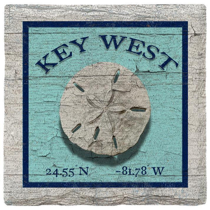 Key West Sand Dollar Blue Latitude Longitude | Absorbent Ceramic Drink Coaster
