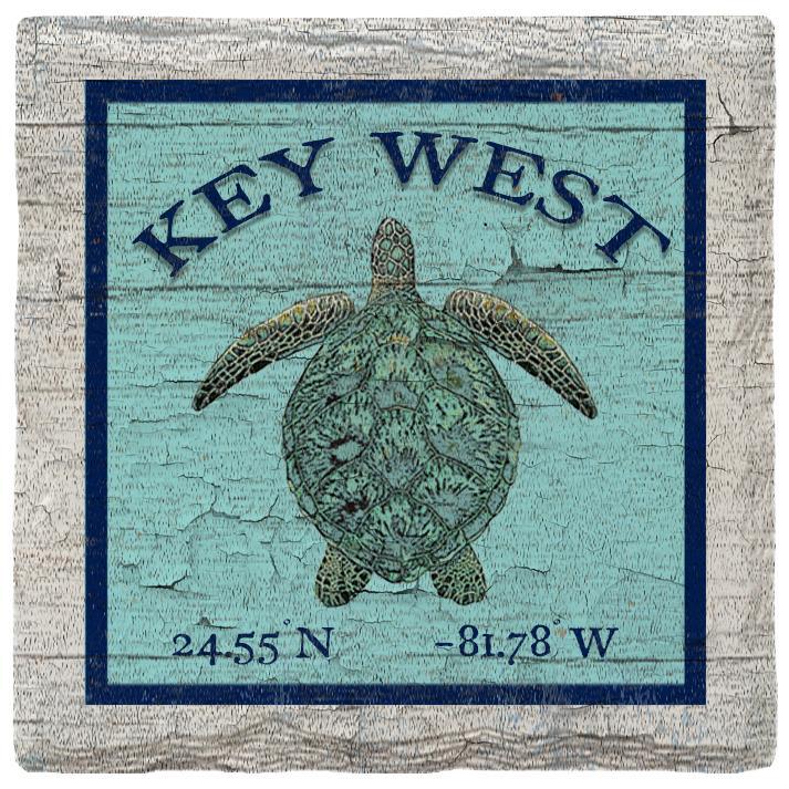 Key West Sea Turtle Blue Latitude Longitude | Absorbent Ceramic Drink Coaster
