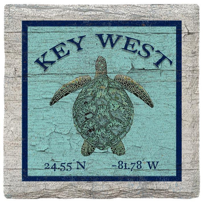 Key West Sea Turtle Blue Latitude Longitude | Absorbent Ceramic Drink Coaster