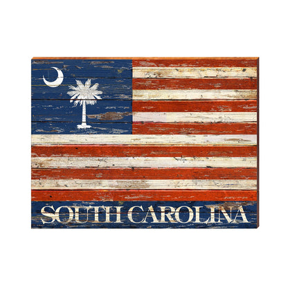 South Carolina & American Flag Sign | Real Wood Art Print