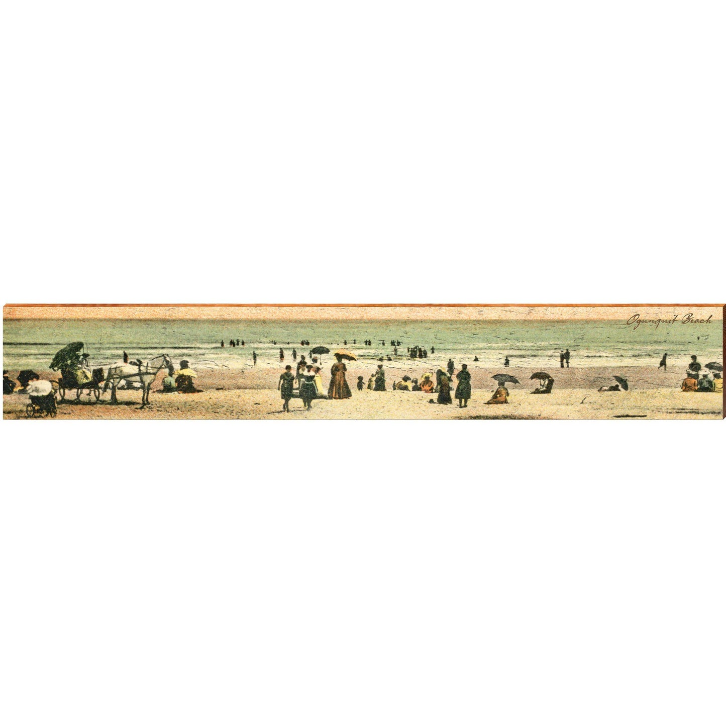 Ogunquit Beach, Maine Vintage Beach Scene Wooden Sign | Wall Art Print on Real Wood