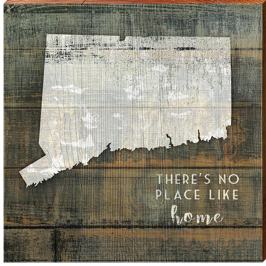 Connecticut State "There's No Place Like Home" Phrase Wooden Sign | Wall Art Print on Real Wood