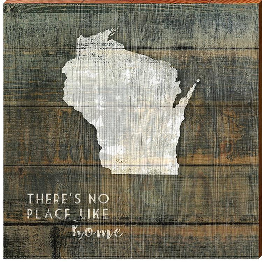 Wisconsin State, "There's No Place Like Home" Phrase Wooden Sign | Wall Art Print on Real Wood