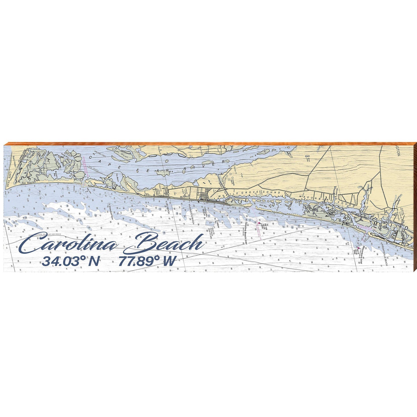 Carolina Beach NOAA Chart | Wall Art Print on Real Wood