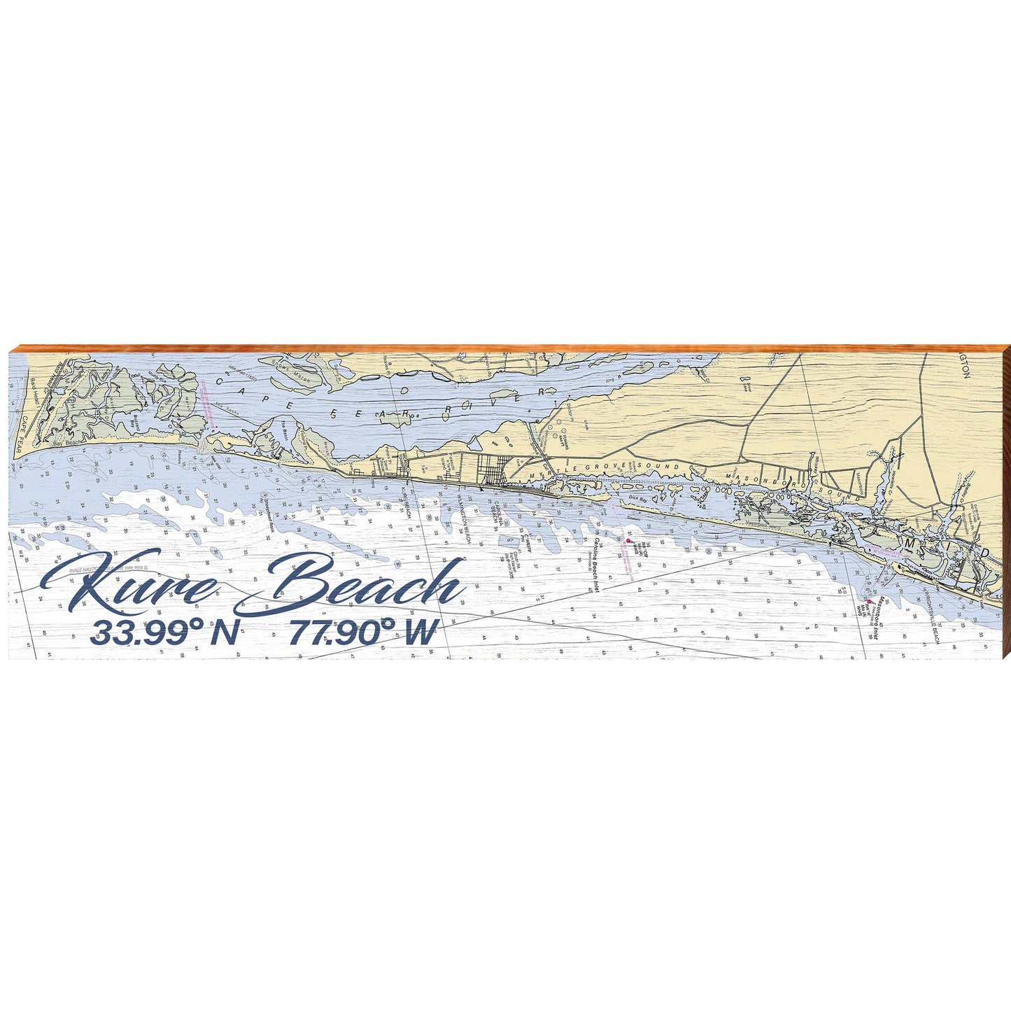 Kure Beach NOAA Chart | Wall Art Print on Real Wood