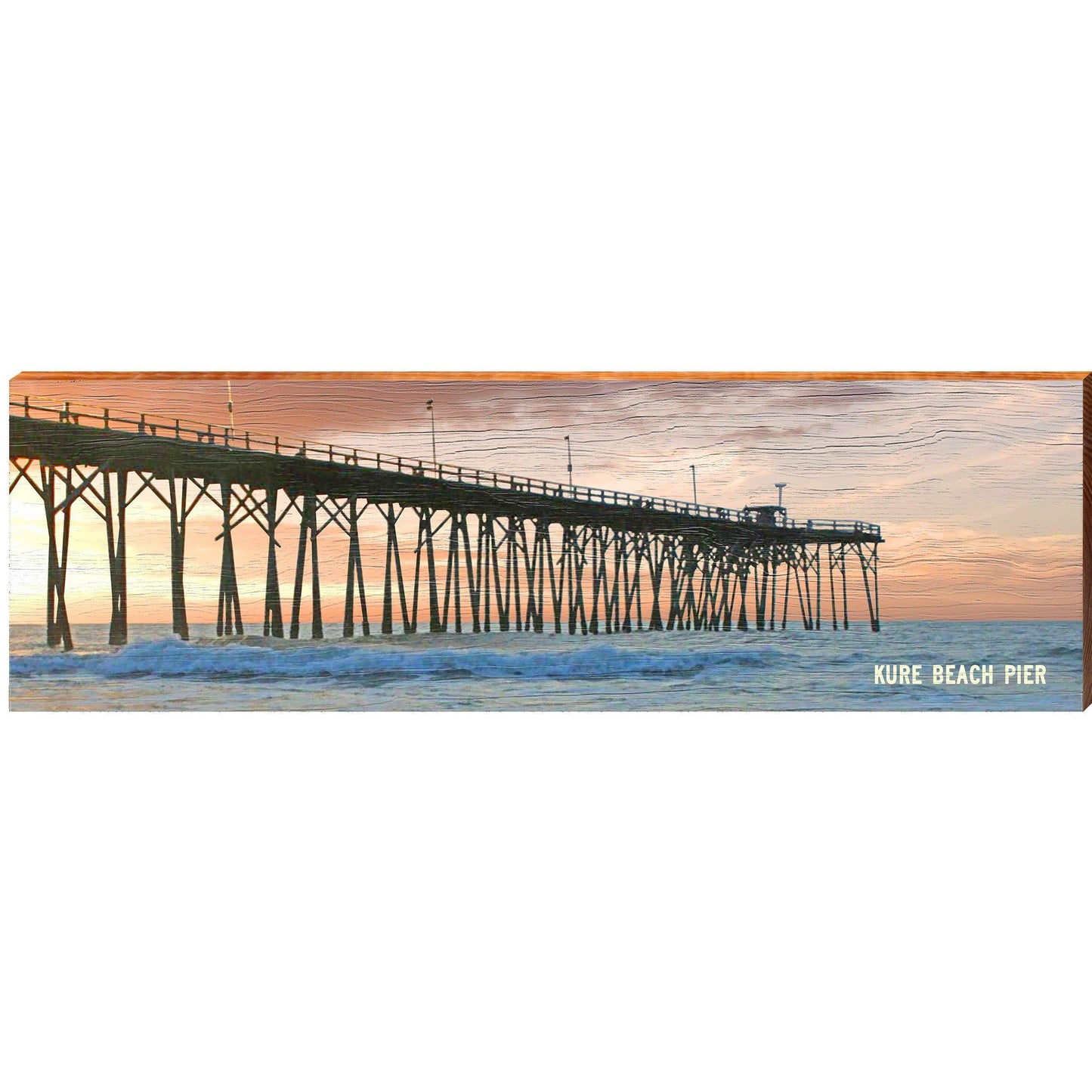 Kure Beach, North Carolina Pier at Sunset | Wall Art Print on Real Wood