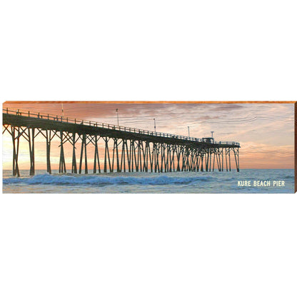 Kure Beach, North Carolina Pier at Sunset | Wall Art Print on Real Wood