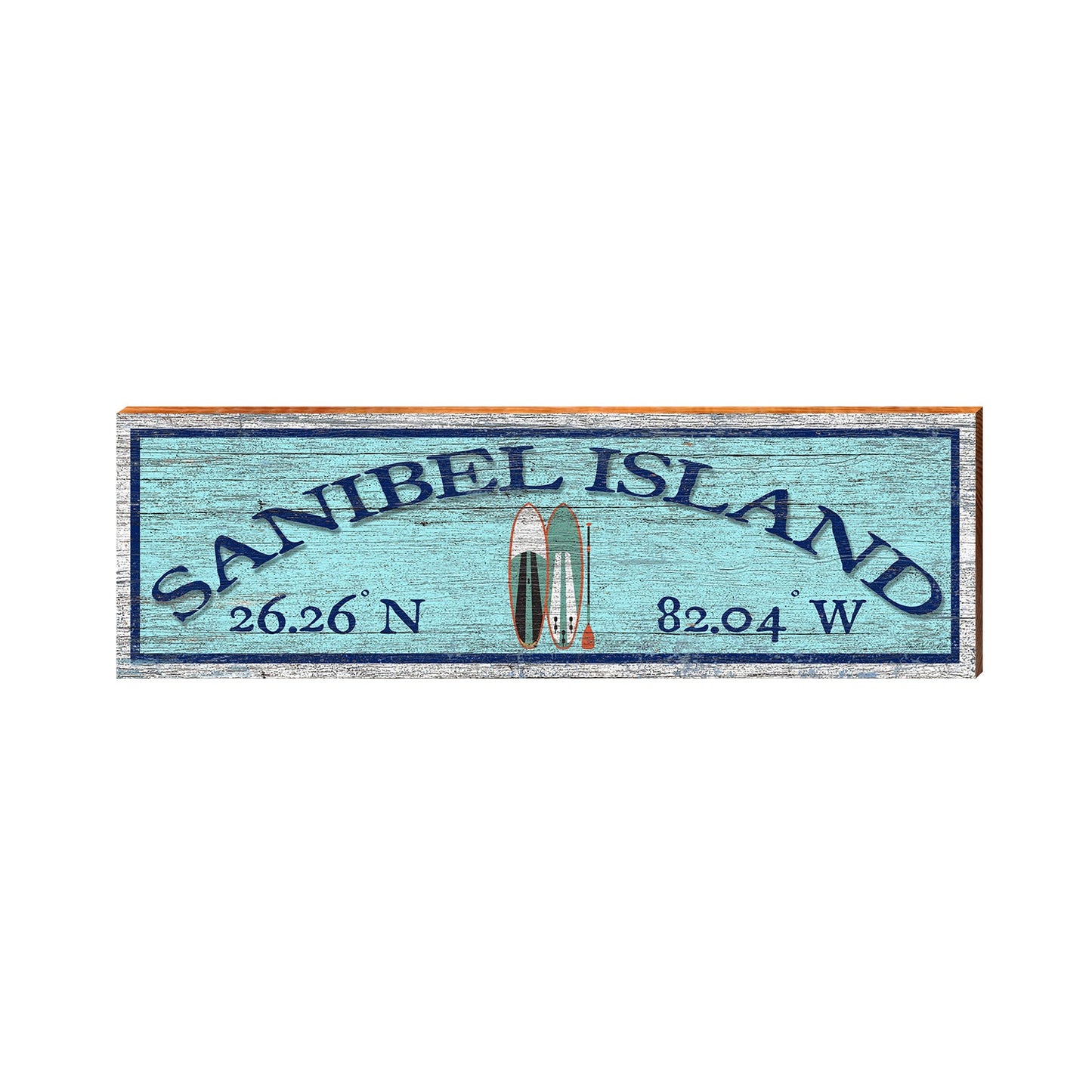 Sanibel Island Surfboards Blue Latitude Longitude | Real Wood Art Print