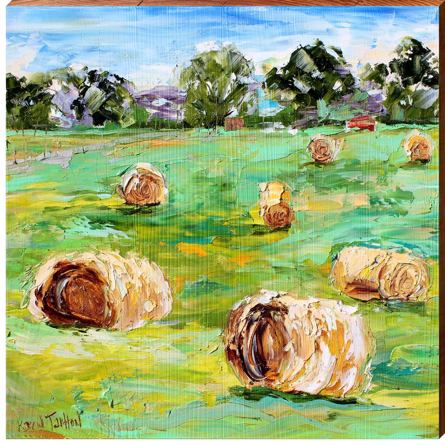 Karen Tarlton Hay Bale Field | Wall Art Print on Real Wood