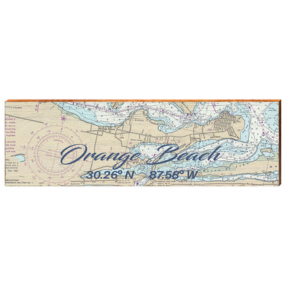 Orange Beach, Alabama Map Latitude Longitude Wooden Sign | Wall Art Print on Real Wood