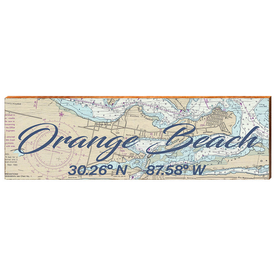 Orange Beach, Alabama Latitude Longitude Map Wooden Sign | Wall Art Print on Real Wood