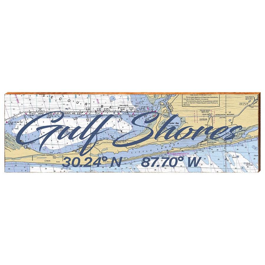 Gulf Shores, Alabama Latitude Longitude Map Wooden Sign | Wall Art Print on Real Wood