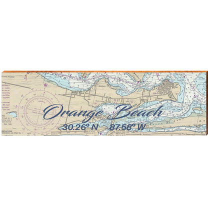 Orange Beach, Alabama Map Latitude Longitude Wooden Sign | Wall Art Print on Real Wood