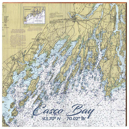 Casco Bay, Maine Navigational Chart Wall Art | Wall Art Print on Real Wood