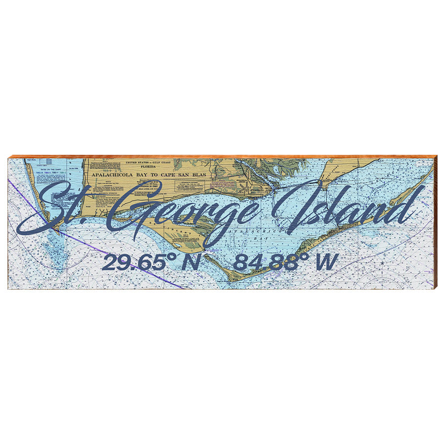 St. George Island, Florida Latitude Longitude Map Wooden Sign | Wall Art Print on Real Wood