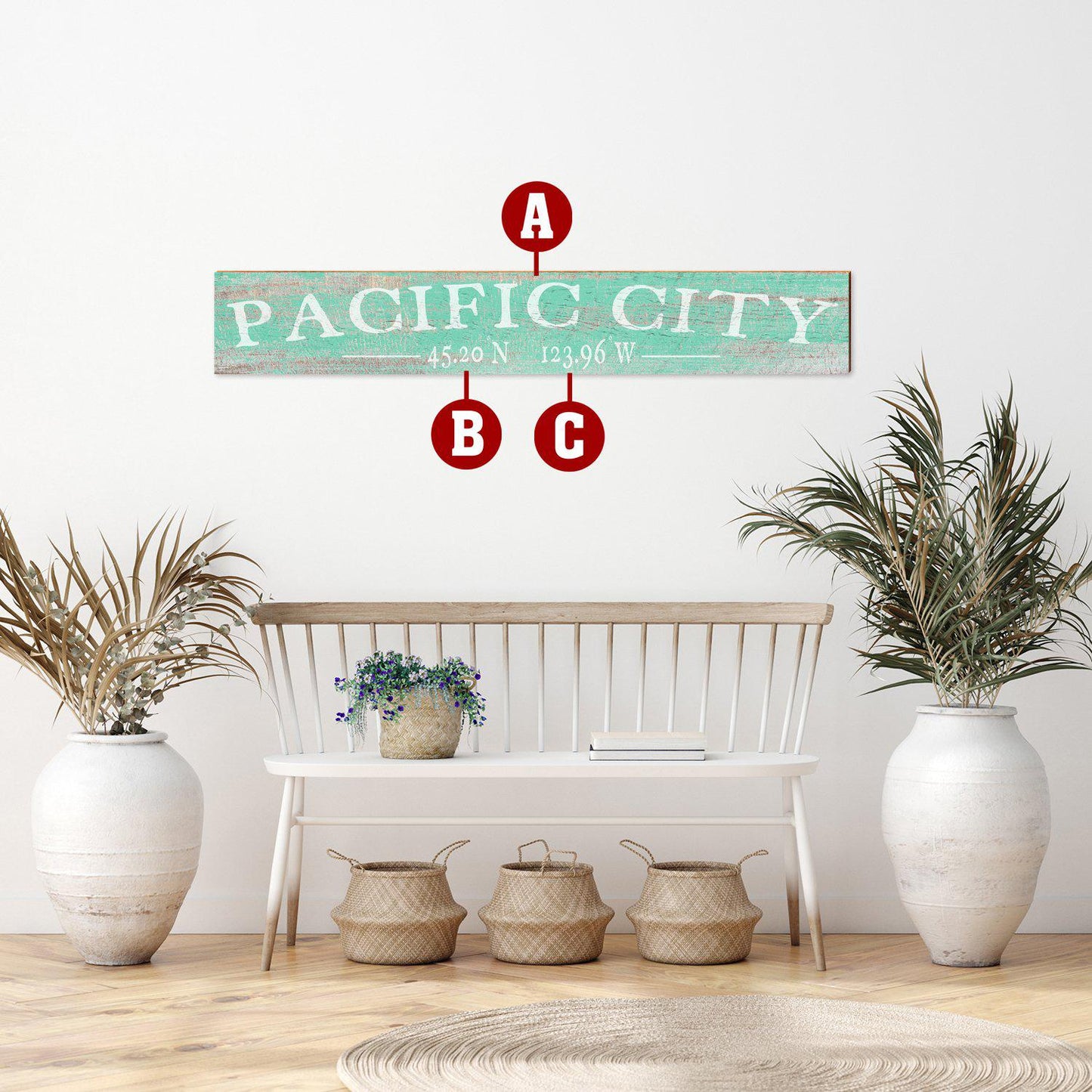 Customizable Beach House Hanging Sign I Wall Art Print on Real Wood I Latitude & Longitude