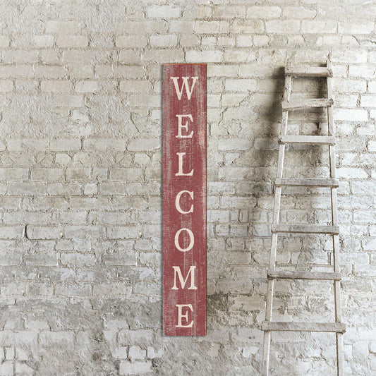 Farmhouse Welcome Sign Red | Wall Art Print on Real Wood