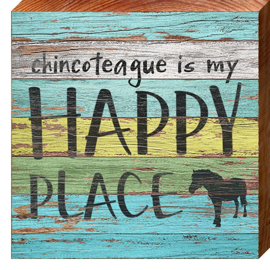 Chincoteague, Virginia Is My Happy Place Wooden Sign | Wall Art Print on Real Wood | Horse Icon