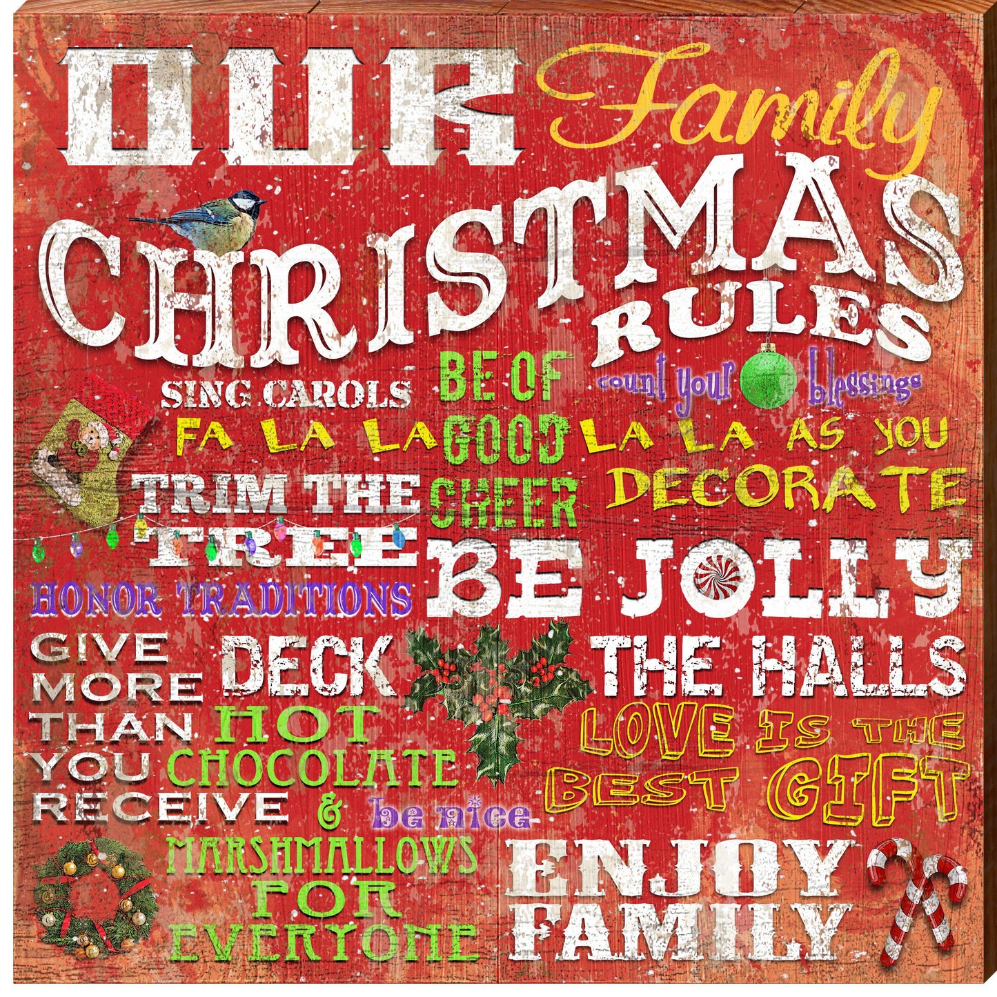 Christmas Rules | Wall Art Print on Real Wood