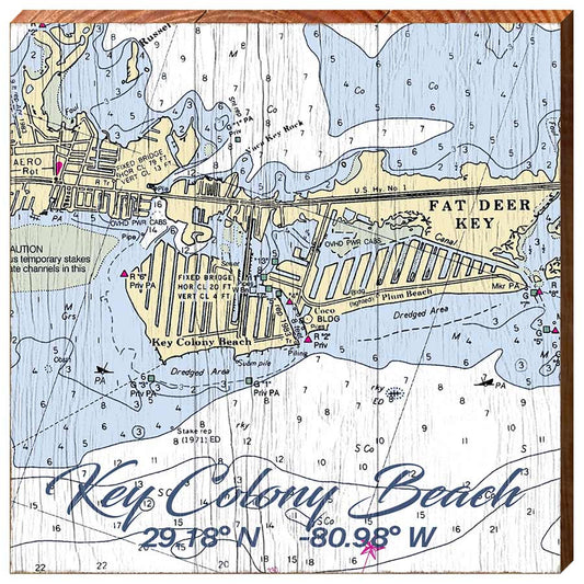 Key Colony Beach, Florida Map | Wall Art Print on Real Wood