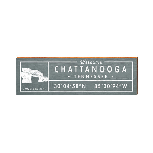 Chattanooga, Tennessee Wooden Welcome Sign w/ Bridge Grey/Blue| Wall Art Print on Real Wood