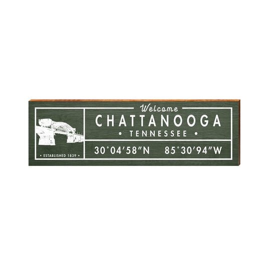 Chattanooga, Tennessee Wooden Welcome Sign w/ Bridge Green| Wall Art Print on Real Wood