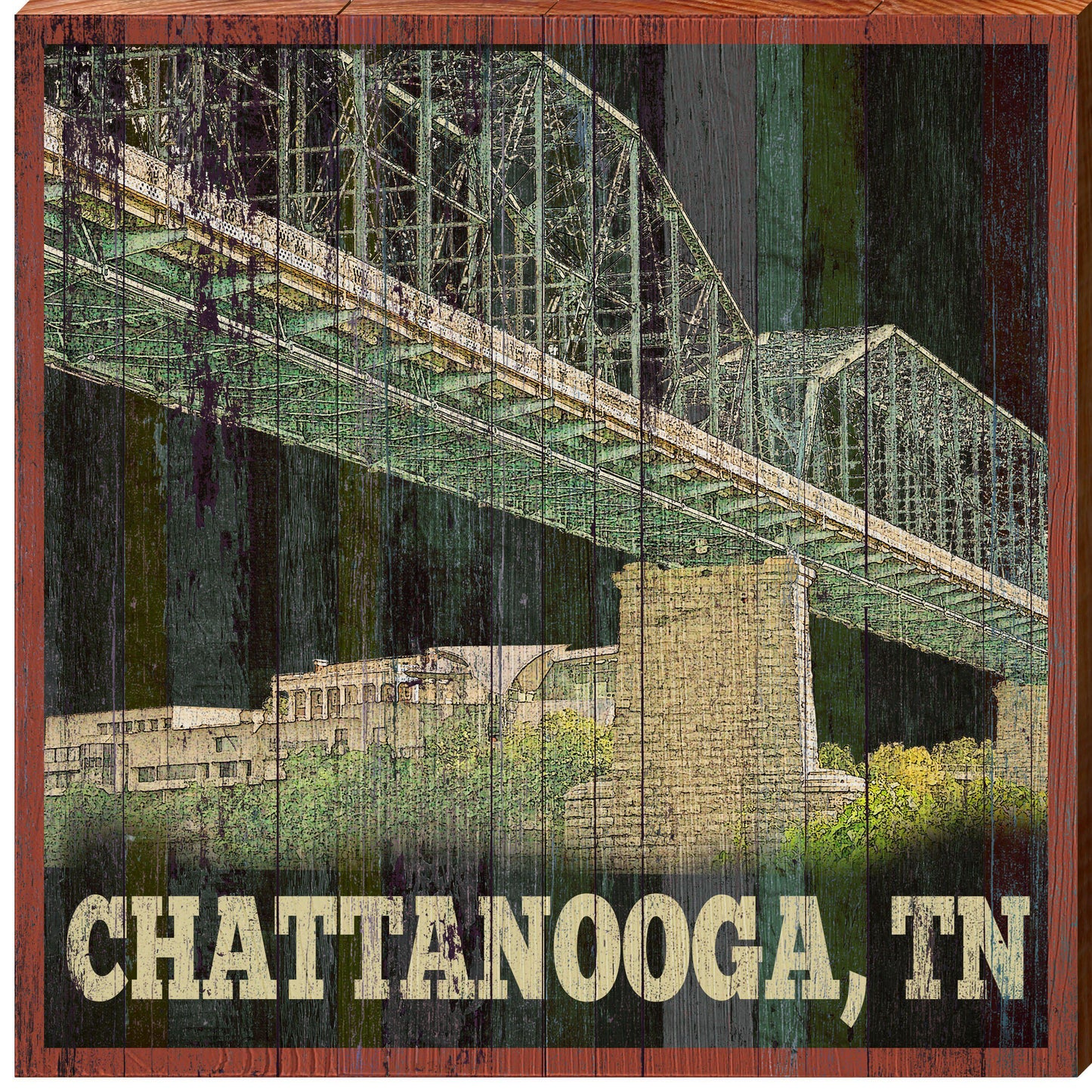 Chattanooga, Tennessee Bridge Wooden Sign | Wall Art Print on Wood