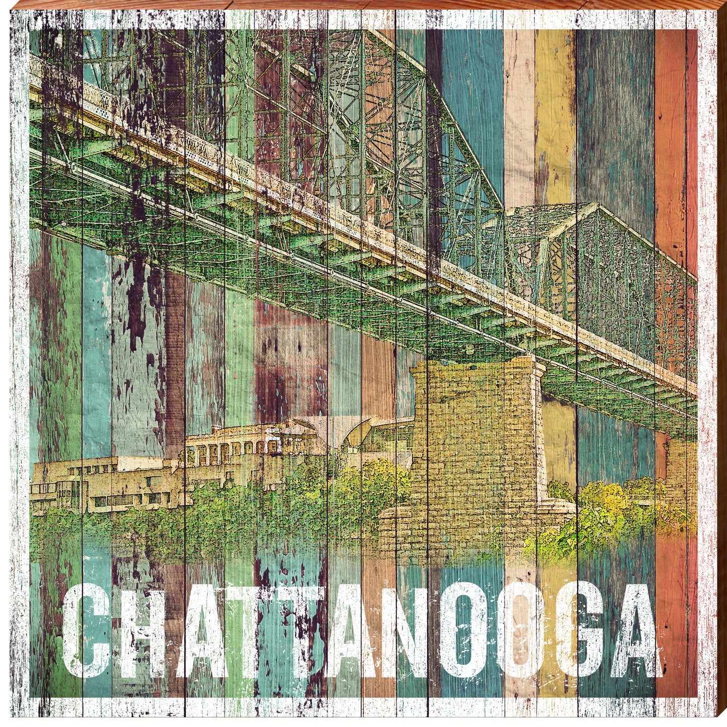 Chattanooga Bridge White Border | Wall Art Print on Real Wood