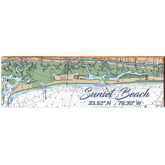 Sunset Beach NOAA Chart Map | Wall Art Print on Real Wood