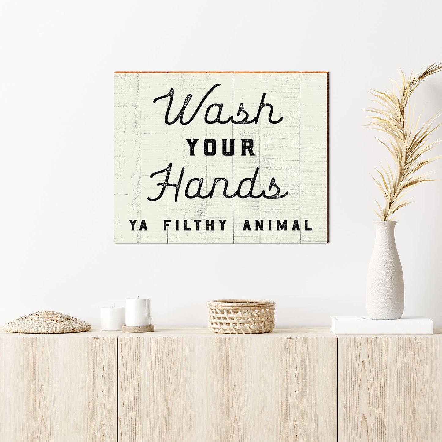 Wash Your Hands Farmhouse Saying Sign | Wall Art Print on Real Wood