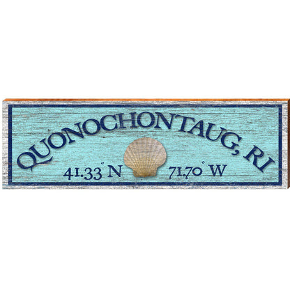 Quonochontaug, RI Shell Blue Latitude Longitude | Wall Art Print on Real Wood