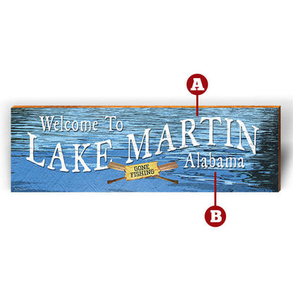 Customizable Gone Fishin' Lake "Welcome To" | Wall Art Print on Real Wood