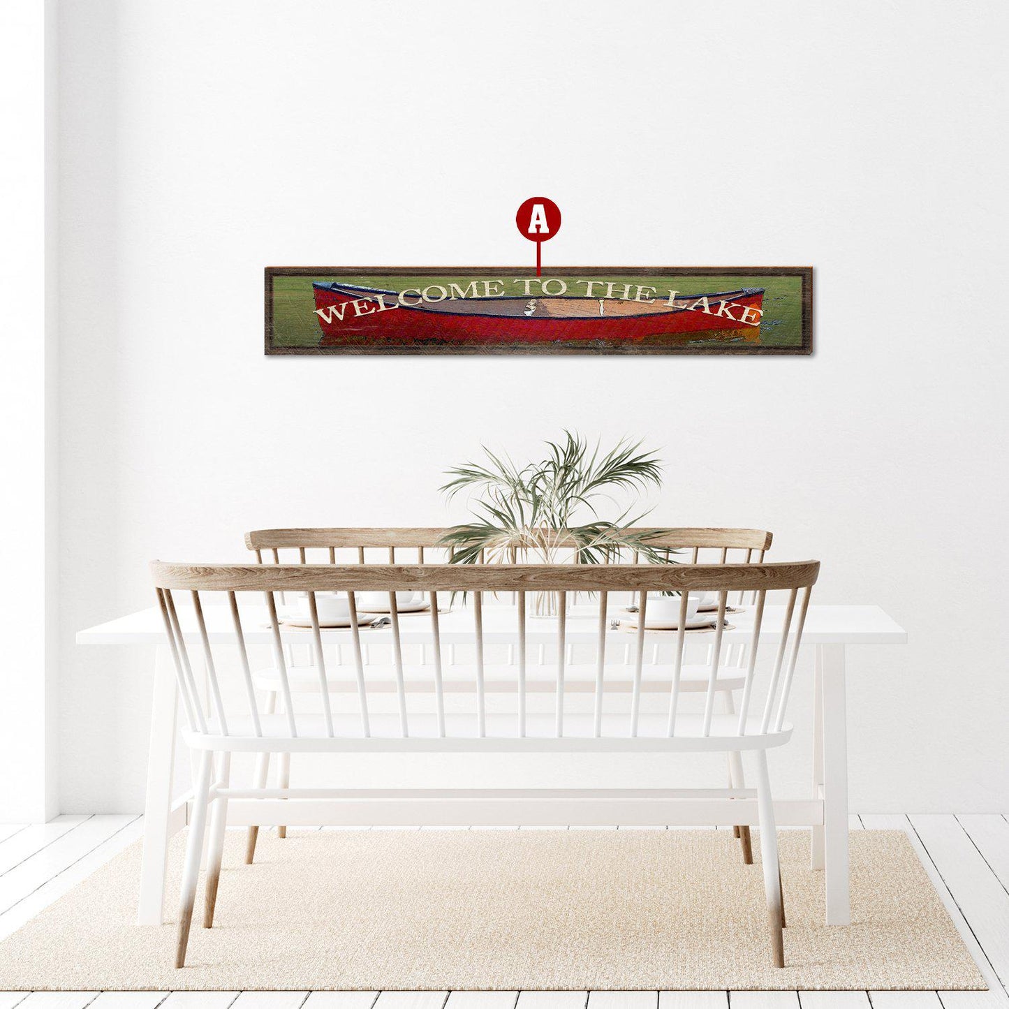 Customizable Red Canoe Sign | Wall Art Print on Real Wood | 9.5"x59"